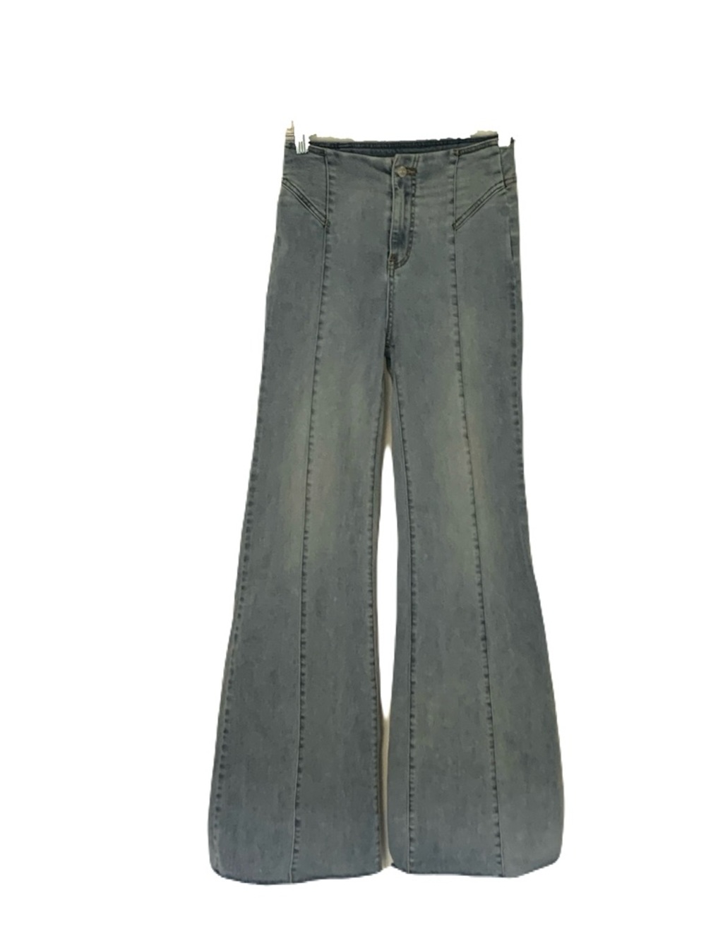 We The Free Women’s 25 Light Blue High-Rise Flare Jeans Front Seams Frayed Hem